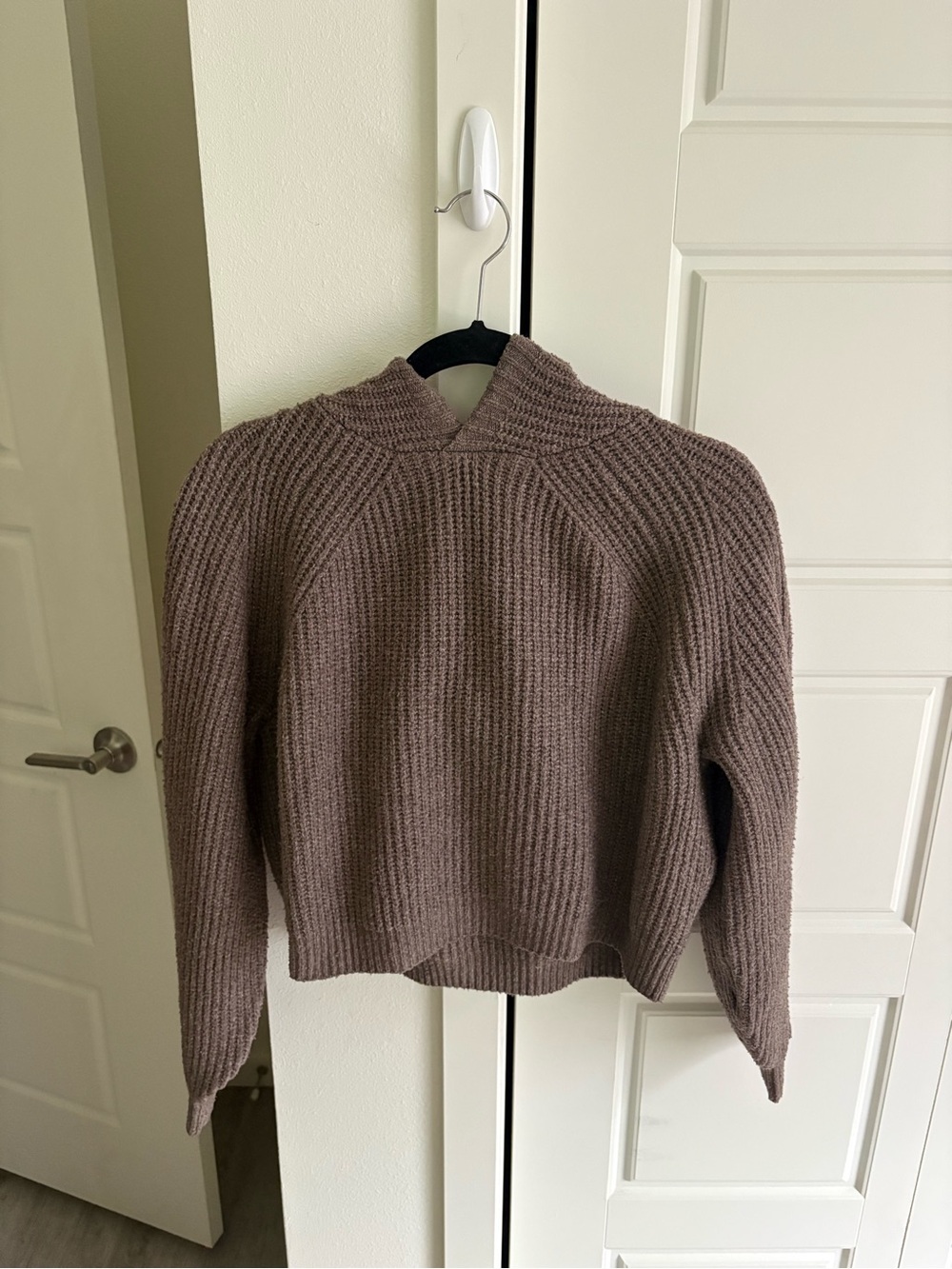 Pink Rose Chunky Knit Hooded Sweater - Taupe
